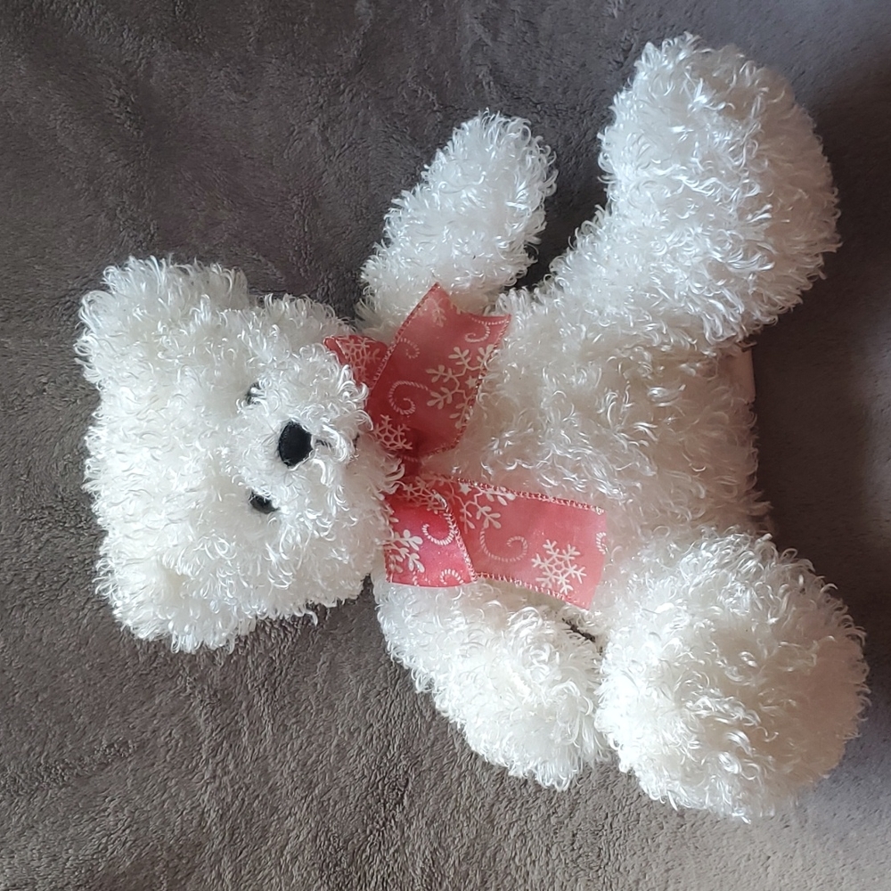17" Teddy Bear White Silky Curly Faux Fur Plush Stuffed Animal